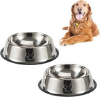 Stainless Steel Pet Feeding Bowls Set of 2 Non-Slip Food and Water Dishes Dogs and Cats - High Living - 4A's Global