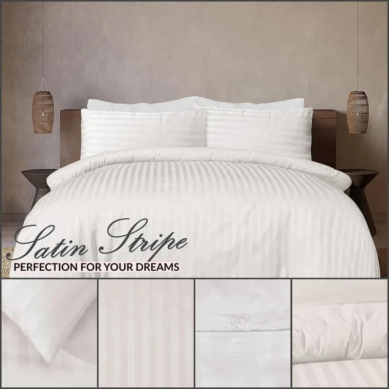 Satin Stripe Duvet Cover Set Hotel Quality Bedding, Hypoallergenic All Sizes - 4AS