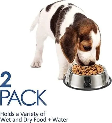 Stainless Steel Pet Feeding Bowls Set of 2 Non-Slip Food and Water Dishes Dogs and Cats - High Living - 4A's Global