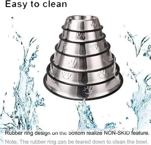Stainless Steel Pet Feeding Bowls Set of 2 Non-Slip Food and Water Dishes Dogs and Cats - High Living - 4A's Global