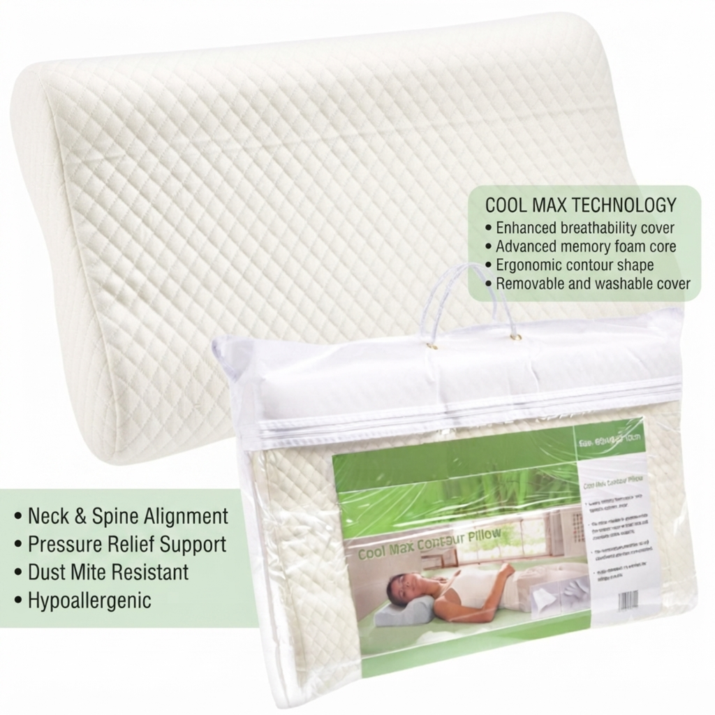Contour Memory Foam Pillow Bamboo Cool Max Cover Multi Height Ergonomic - 4AS - 4A's Global