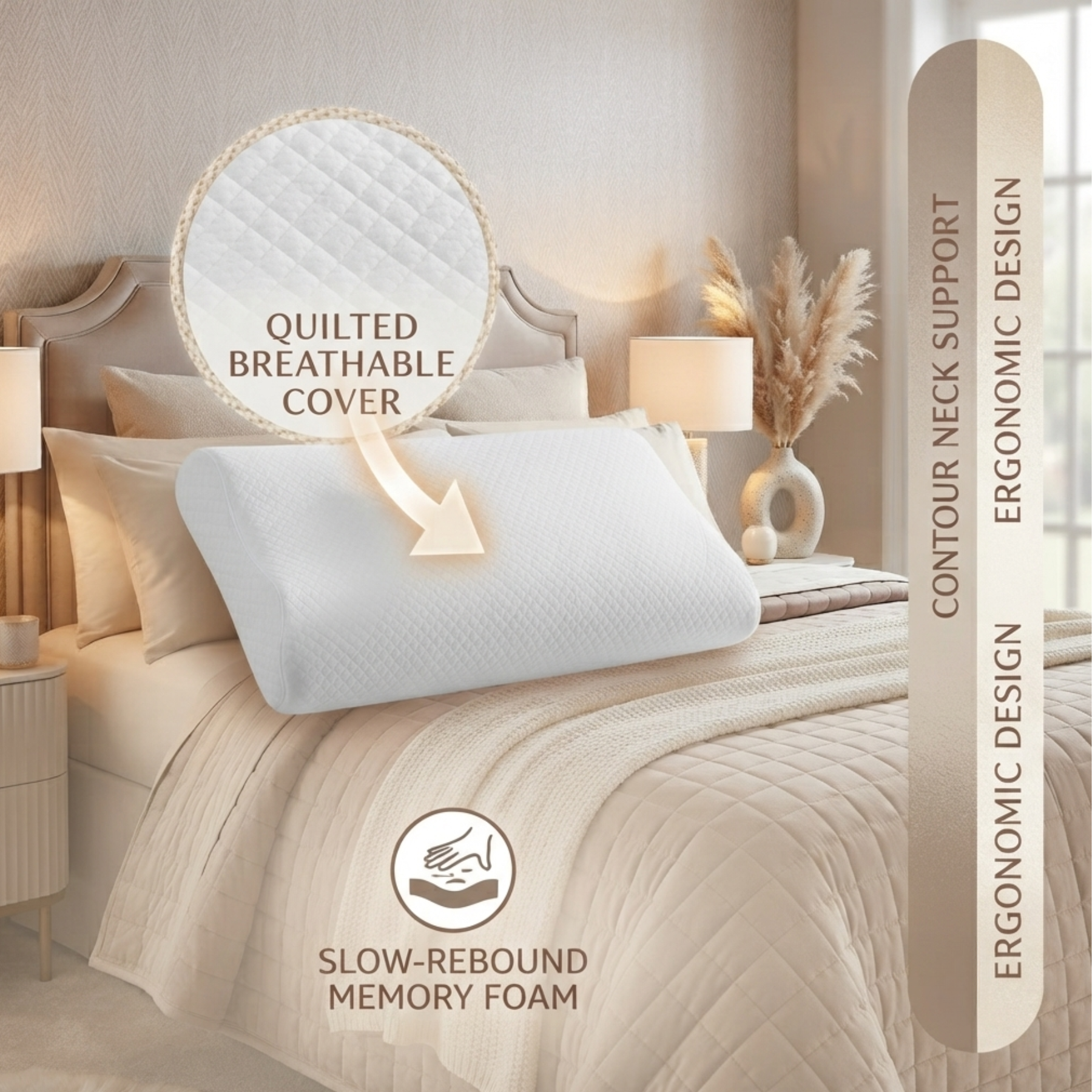 Contour Memory Foam Pillow Bamboo Cool Max Cover Multi Height Ergonomic - 4AS - 4A's Global