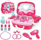 Kids Beauty Salon Role Play Toy Set – 15/19pcs Pretend Play Makeup & Jewelry Vanity Case with Accessories - 4A's Global