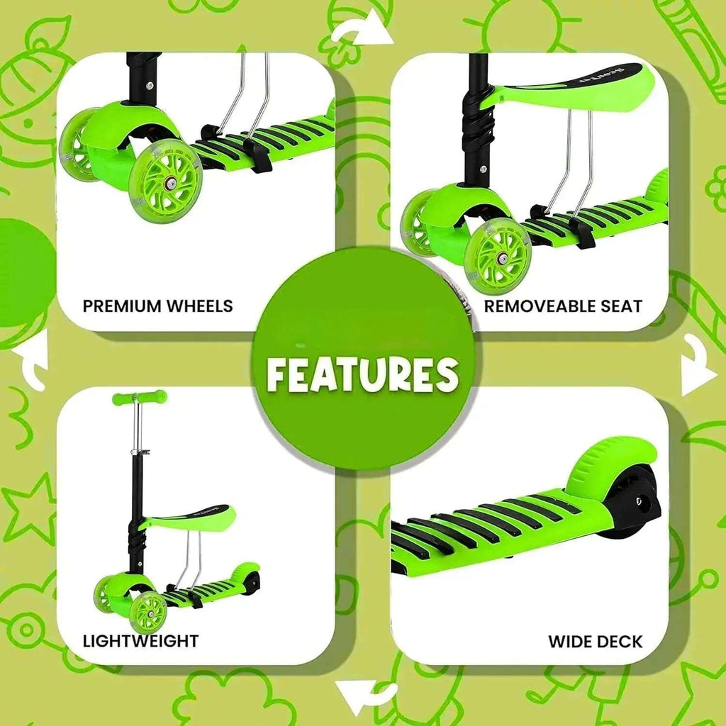 3 in 1 Scooter With Removeable Seat for Kids Ages 3-12 Adjustable Height 3 Wheel - 4A's Global