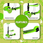 3 in 1 Scooter With Removeable Seat for Kids Ages 3-12 Adjustable Height 3 Wheel - 4A's Global