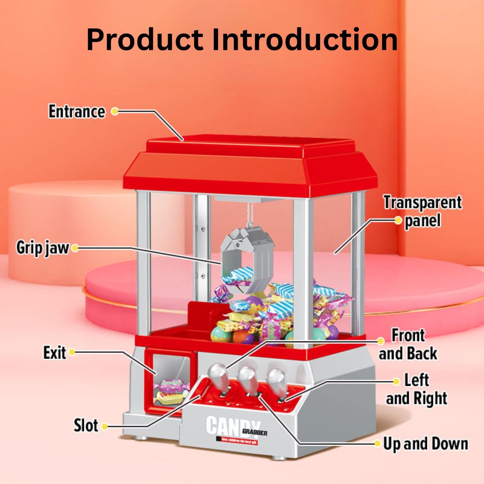 Candy Grabber Machine for Kids – Mini Claw Arcade Game Toy with Music & 20 Coins - 4A's Global