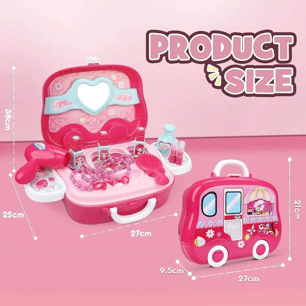 Kids Beauty Salon Role Play Toy Set – 15/19pcs Pretend Play Makeup & Jewelry Vanity Case with Accessories - 4A's Global