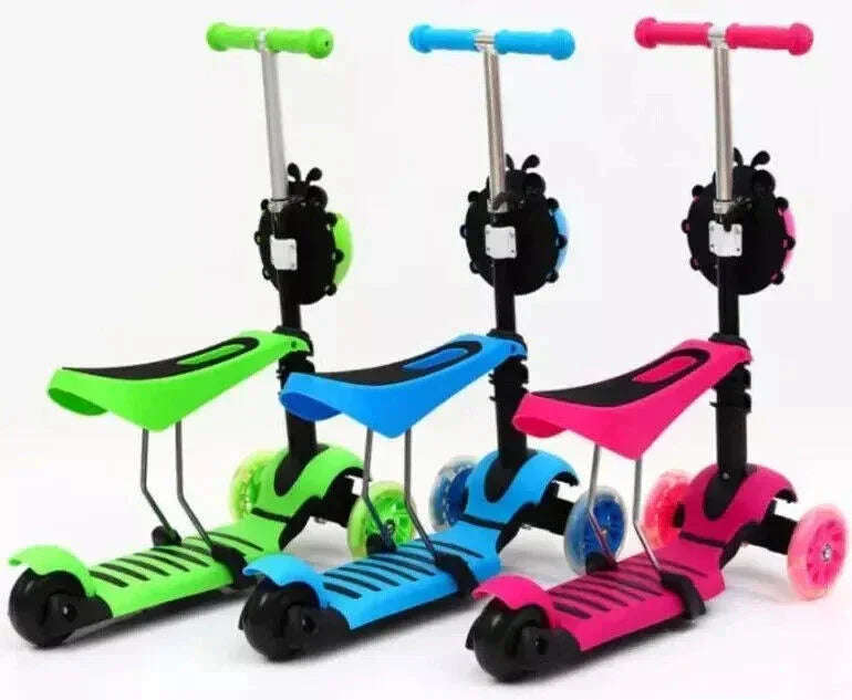 5 in 1 Kids Kick Scooter for kids Lightweight 3 Wheels Scooter Foldable Adjustable Height Easy Turning 3 Wheel Scooter Kids Boys Girls - 4A's Global