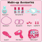 Kids Beauty Salon Role Play Toy Set – 15/19pcs Pretend Play Makeup & Jewelry Vanity Case with Accessories - 4A's Global