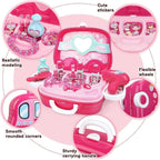 Kids Beauty Salon Role Play Toy Set – 15/19pcs Pretend Play Makeup & Jewelry Vanity Case with Accessories - 4A's Global