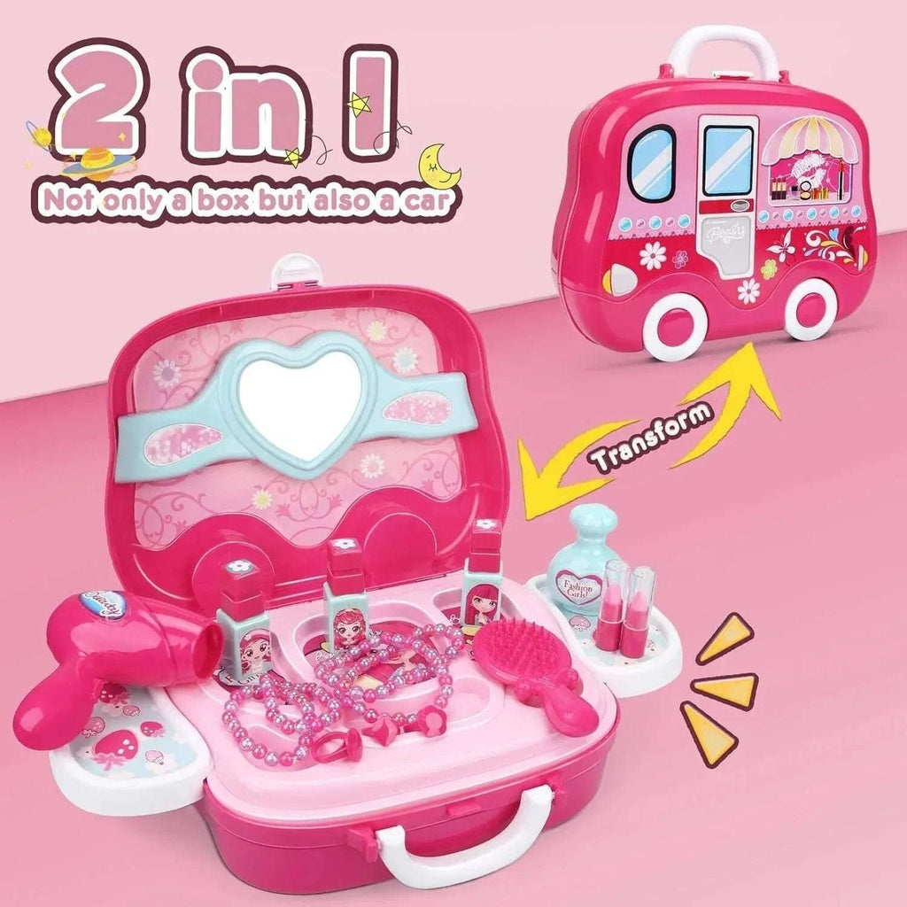 Kids Beauty Salon Role Play Toy Set – 15/19pcs Pretend Play Makeup & Jewelry Vanity Case with Accessories - 4A's Global