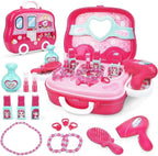 Kids Beauty Salon Role Play Toy Set – 15/19pcs Pretend Play Makeup & Jewelry Vanity Case with Accessories - 4A's Global