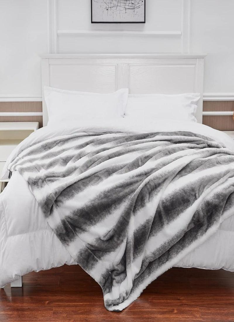 Faux Fur Rabbit Throw Soft & Comfy Material Roomie Design King Double Charcoal  Silver warm plain fluffy  blanket - 4A's Global